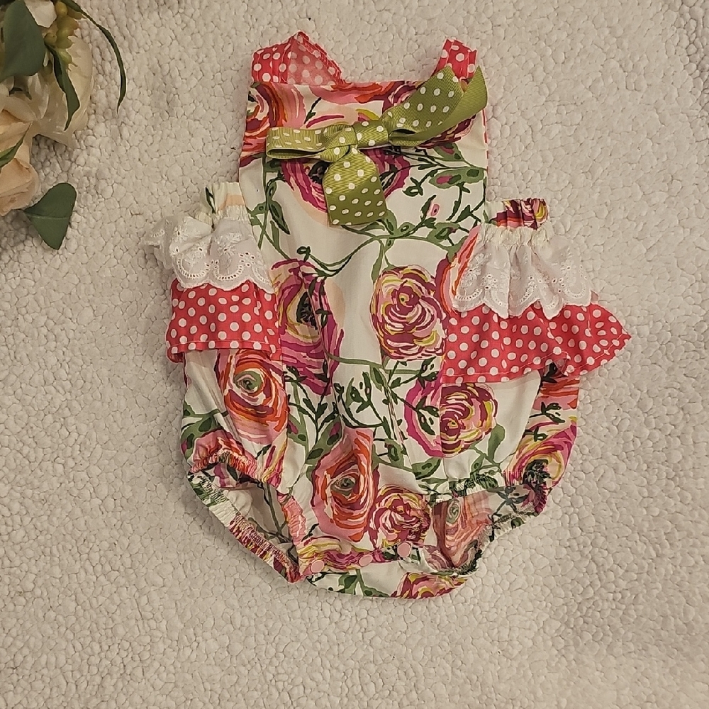 Floral Baby Romper with Polka Dot Accents
